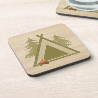 Distressed Campsite On Wood Coaster