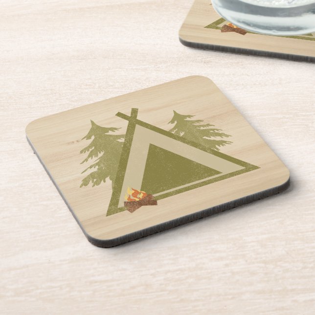 Distressed Campsite On Wood Coaster (Left Side)