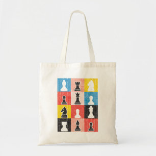 Distressed Chess Pieces Colour Block Chequerboard Tote Bag
