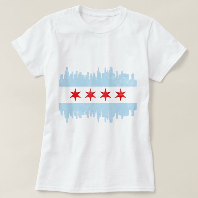 Distressed Chicago Skyline Flag T-Shirt (Design Front)