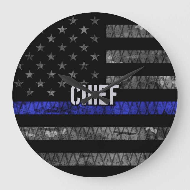 Distressed Chief Police Flag Large Clock (Front)