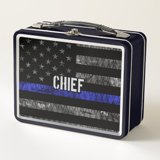 Distressed Chief Police Flag Metal Lunch Box (Front)