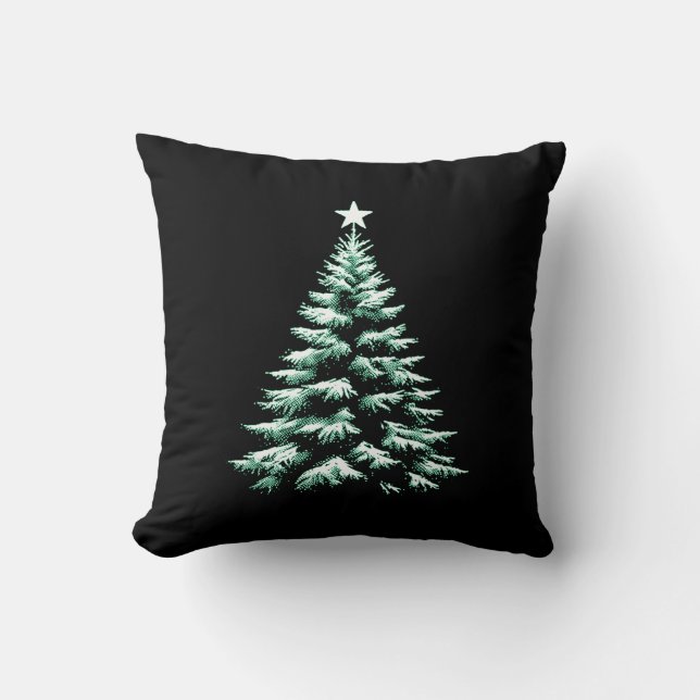 Distressed Christmas Tree Green Peppermint Stripes Throw Pillow (Front)