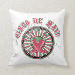 Distressed Cinco de Mayo with Peppers and Stripes Throw Pillow