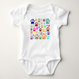 Distressed Colourful Dog Paw Prints Baby Bodysuit