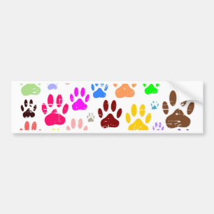 Distressed Colourful Dog Paw Prints Bumper Sticker