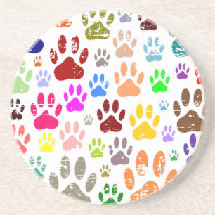 Distressed Colourful Dog Paw Prints Coaster