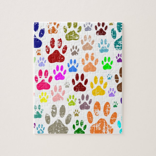 Distressed Colourful Dog Paw Prints Jigsaw Puzzle (Vertical)