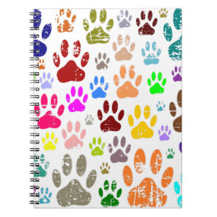 Distressed Colourful Dog Paw Prints Notebook