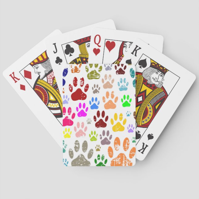 Distressed Colourful Dog Paw Prints Playing Cards (Back)