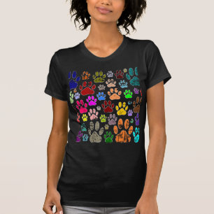 Distressed Colourful Dog Paw Prints T-Shirt