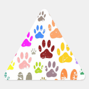 Distressed Colourful Dog Paw Prints Triangle Sticker