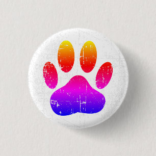 Distressed Colourful Dog Pawprint 1 Inch Round Button
