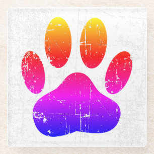 Distressed Colourful Dog Pawprint Glass Coaster