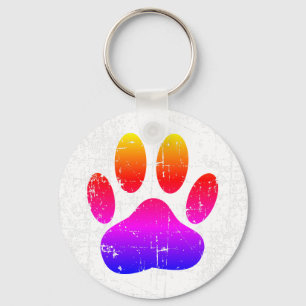 Distressed Colourful Dog Pawprint Keychain