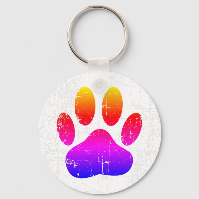 Distressed Colourful Dog Pawprint Keychain (Front)