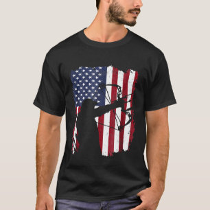 Distressed Compound Bow Archer American Flag T-Shirt