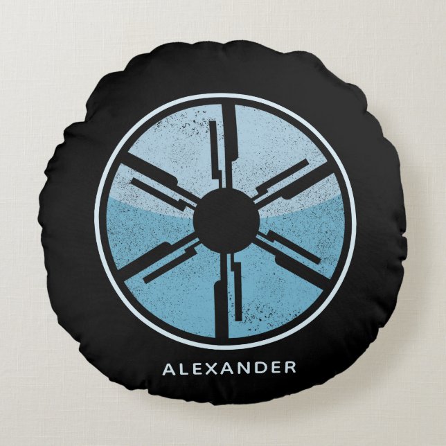 Distressed Cosmic Space Blue Ombre SciFi Futurism Round Pillow (Front)