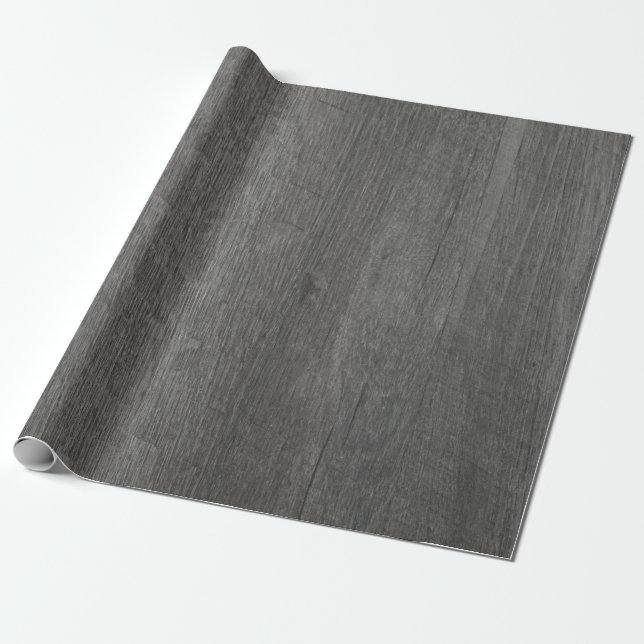 Distressed Country Dark Grey Antique Wood Grain Wrapping Paper (Unrolled)