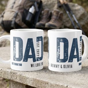 Distressed Dad Est Year Personalized Blue Grey Large Coffee Mug