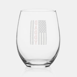 Distressed Daddy American Flag Shirt Design_1 Stemless Wine Glass