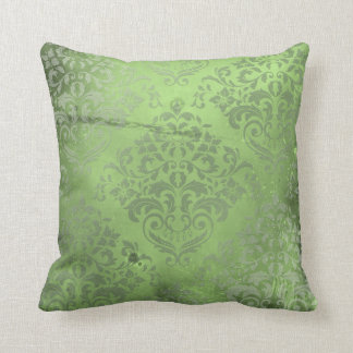 Distressed Damask Green Throw Pillow