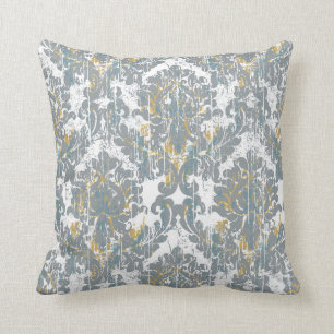 Distressed Damask Pattern Throw Pillow