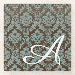 Distressed Damask Personalized Glass Coaster