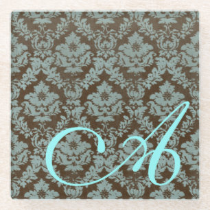 Distressed Damask Personalized Glass Coaster