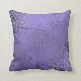 Distressed Damask Purple Throw Pillow