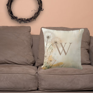 Distressed Dandelions Monogram Throw Pillow