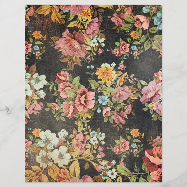 Distressed Dark Floral Scrapbook Paper (Front)