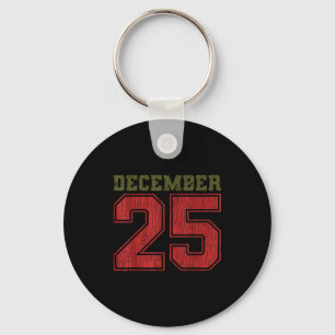 Distressed December 25 Vintage Christmas Holiday G Keychain