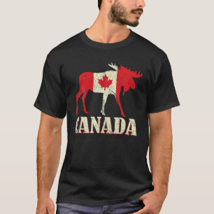 Distressed Deer Elk Canada Day Proud Canadian Flag T-Shirt