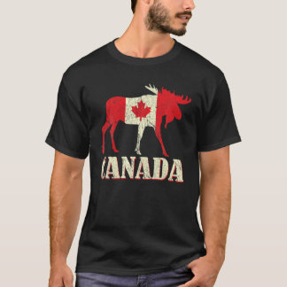 Distressed Deer Elk Canada Day Proud Canadian Flag T-Shirt
