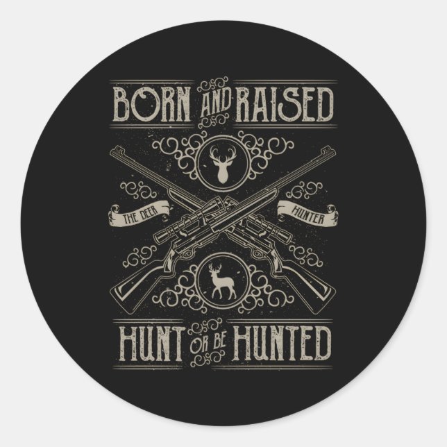 Distressed Deer Hunter Rifle Hunting Classic Round Sticker (Front)