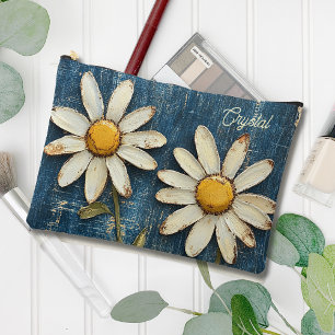 Distressed Denim and Daisy Accessory Pouch