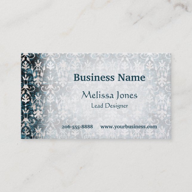 Distressed Denim Damask Business Card (Front)