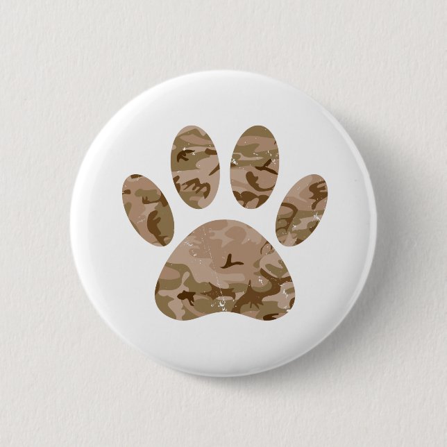 Distressed Desert Camo Dog Paw Print 2 Inch Round Button (Front)