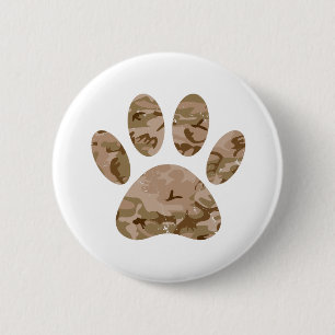 Distressed Desert Camo Dog Paw Print 2 Inch Round Button