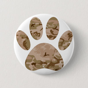 Distressed Desert Camo Dog Paw Print 2 Inch Round Button