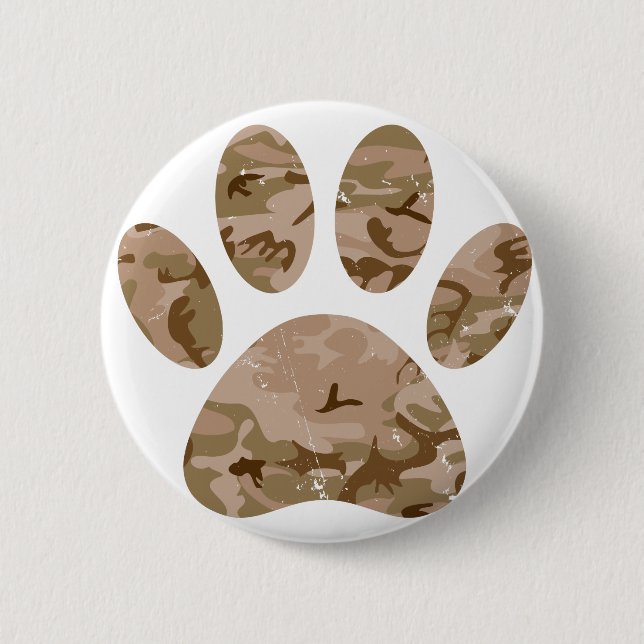 Distressed Desert Camo Dog Paw Print 2 Inch Round Button (Front)