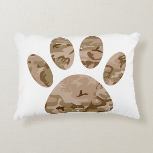 Distressed Desert Camo Dog Paw Print Accent Pillow