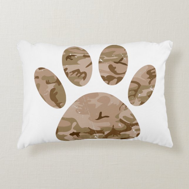 Distressed Desert Camo Dog Paw Print Accent Pillow (Front)