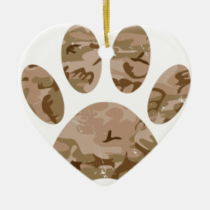 Distressed Desert Camo Dog Paw Print Ceramic Ornament