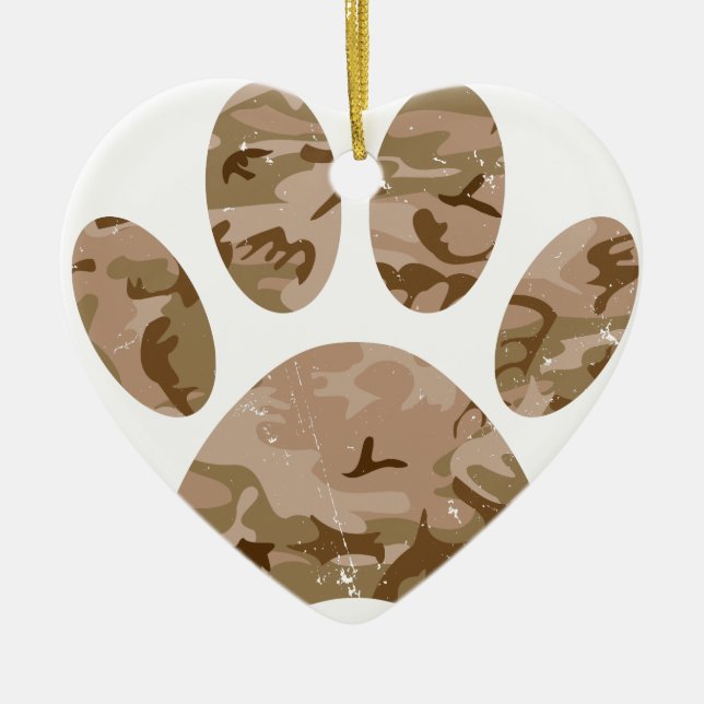 Distressed Desert Camo Dog Paw Print Ceramic Ornament (Front)