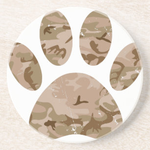 Distressed Desert Camo Dog Paw Print Coaster