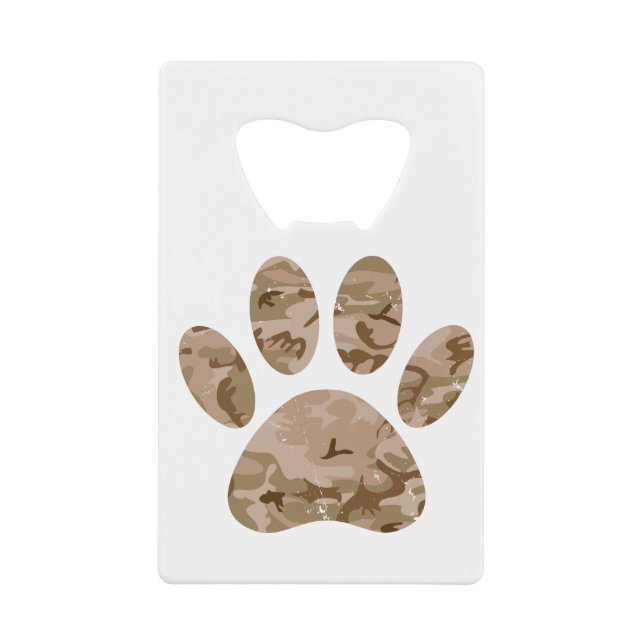 Distressed Desert Camo Dog Paw Print  Credit Card Bottle Opener (Front)