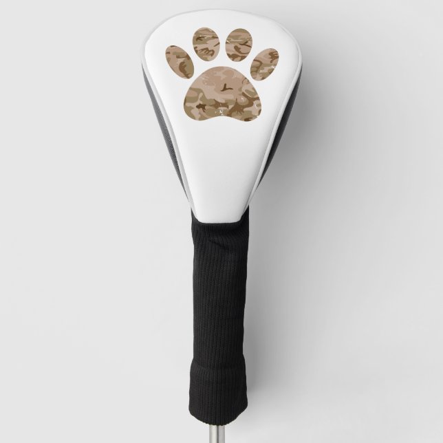 Distressed Desert Camo Dog Paw Print Golf Head Cover (Front)