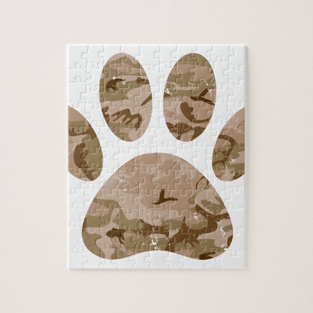 Distressed Desert Camo Dog Paw Print Jigsaw Puzzle (Vertical)
